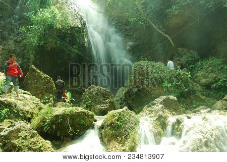 Yogyakarta - Indonesia. December 27, 2011. Sri Gethuk Waterfall Located At Gunungkidul, Yogyakarta, 
