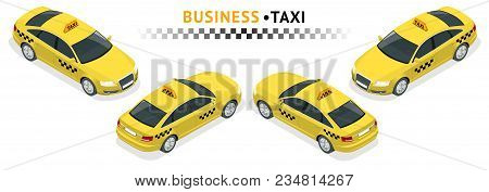 Isometric High Quality City Service Transport Icon Set. Car Taxi. Build Your Own World Web Infograph