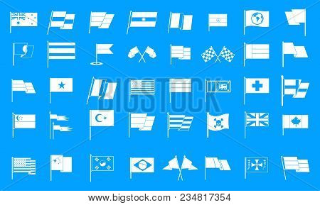 Flag Icon Set. Simple Set Of Flag Vector Icons For Web Design Isolated On Blue Background