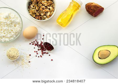 Products That Can Be Eaten With A Ketogenic Diet., Low Carb, High Good Fat. Concept Keto Diet For He