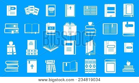 Books Icon Set. Simple Set Of Books Vector Icons For Web Design Isolated On Blue Background