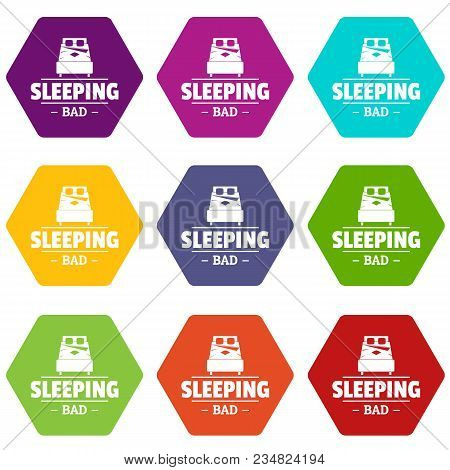 Sleeping Bad Icons 9 Set Coloful Isolated On White For Web