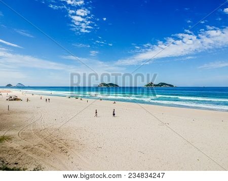 Drone Photo Of Barra Da Tijuca Beach With Ilhas Tijucas And Cagarras In The Background, Rio De Janei