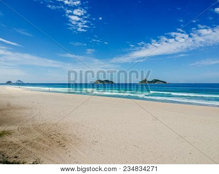 Drone Photo Of Barra Da Tijuca Beach With Ilhas Tijucas And Cagarras In The Background, Rio De Janei