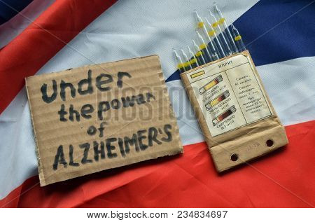The scandal about poisoning of former spy Sergei Skripal. Concept.British Flag background. April 1, 2018 in Kiev,Ukraine