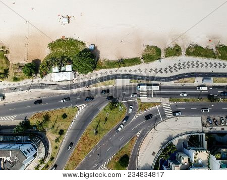 Drone Photo Of Barra Da Tijuca Boardwalk And Lucio Costa Street, Rio De Janeiro, Brazil.