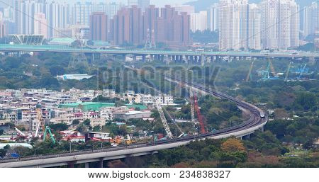 Tuen Mun, Hong Kong, 23 February 2018:- Train passing by in Hong Kong 