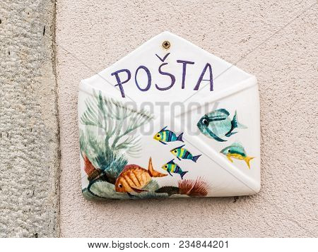 Small Mailbox On A Wall Made Of Ceramic With Painting In Valun, Cres Croatia
