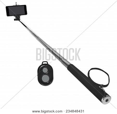 Selfie Stick With Remote Control And Smartphone For Taking Pictures And Videos.