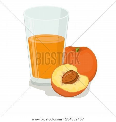 Banner Template Design, Poster, Peach Cocktails Icons. Fresh Tropical Peach Juice For A Healthy Life