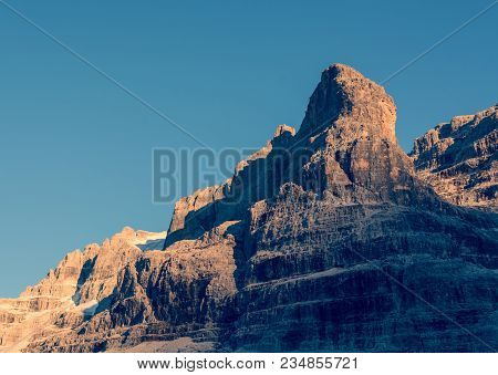 Sun Illuminated Mountain Peaks. Brenta Dolomites At Sunset, Italy.