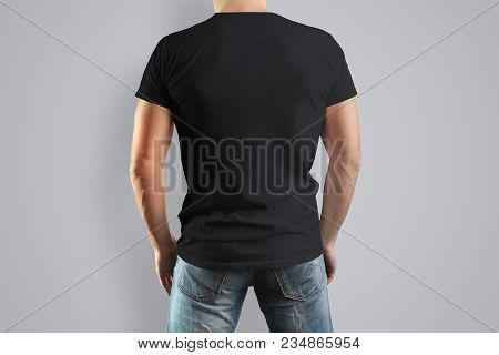 Back Mockup  Black  Shirt On A Man For An Example Design.