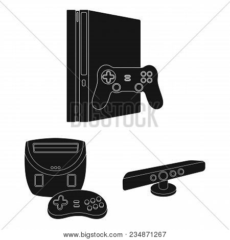 Game Console And Virtual Reality Black Icons In Set Collection For Design.game Gadgets Vector Symbol