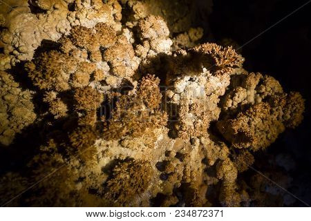 Venetsa Cave In Bulgaria. Beautiful Colorful And Illuminated Cave Full With Semiprecious Onyx Stones