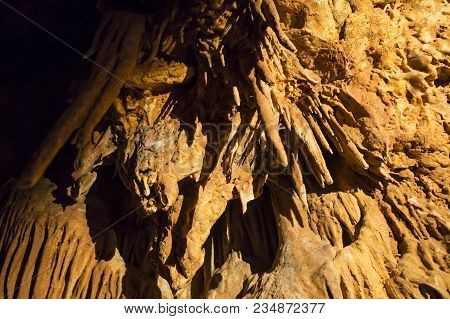 Venetsa Cave In Bulgaria. Beautiful Colorful And Illuminated Cave Full With Semiprecious Onyx Stones