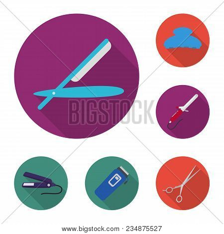 Hairdresser And Tools Flat Icons In Set Collection For Design.profession Hairdresser Vector Symbol S