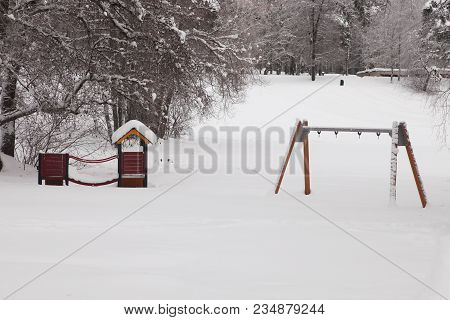 Snow-covered Playground In Tampere In Winter, Finland