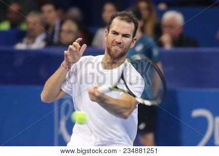 Sofia, Bulgaria - February 8, 2018: Marcos Baghdatis From Cyprus Plays Against Adrian Mannarino (pic