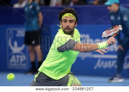 Sofia, Bulgaria - February 8, 2018: Marcos Baghdatis (pictured) From Cyprus Plays Against Adrian Man