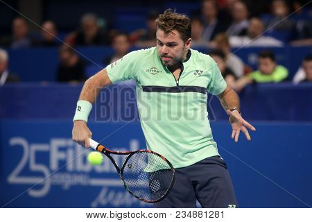 Sofia, Bulgaria - February 8, 2018: Stan Wawrinka (pictured) From Switzerland Plays Against Martin K