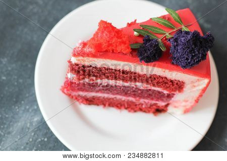 Red Velvet. Tasty Red Homemade Cake. Modern Photo