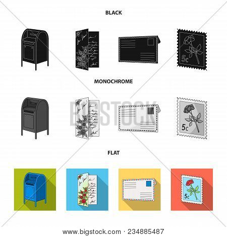 Mailbox, Congratulatory Card, Postage Stamp, Envelope.mail And Postman Set Collection Icons In Black
