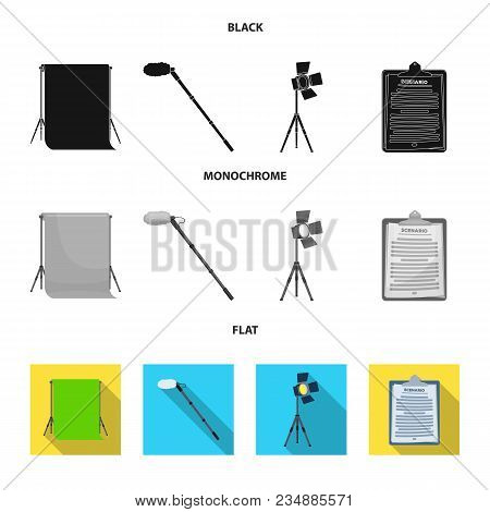 Hromakey, Script And Other Equipment. Making Movies Set Collection Icons In Black, Flat, Monochrome 