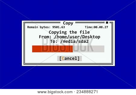 Window Copy Files With Progres Bar Of The Old Software. Vector Isolated On Blue.