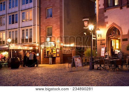 Frankfurt Am Main, Hesse, Germany - April 11, 2010: Bars And Restaurants At The Romer, Romerberg Squ
