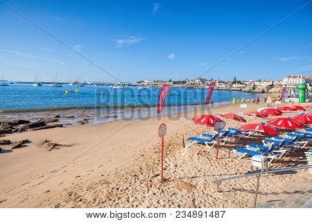 Cascais, Portugal - September 24 . 2017 . View Of A Beach In The Touristic Village