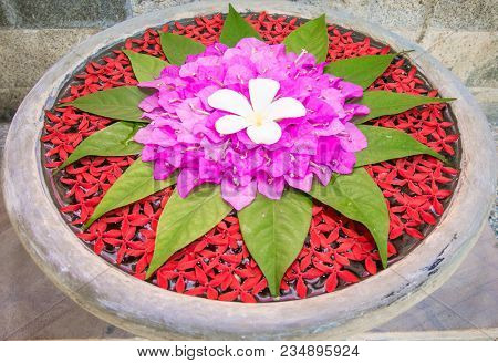 Waterflowerpot decoration the flowers in spa restort on Maldives.