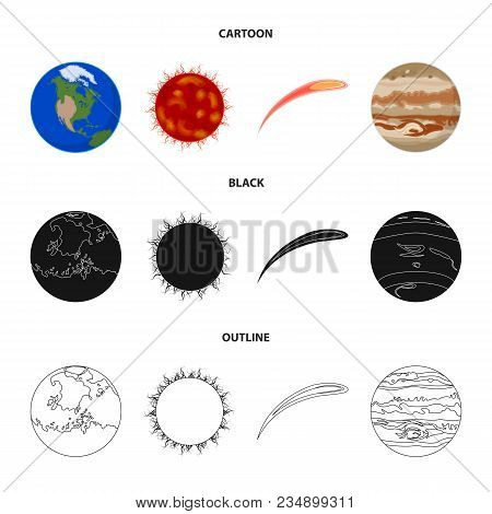 Earth, Jupiter, The Sun Of The Planet Of The Solar System. Asteroid, Meteorite. Planets Set Collecti