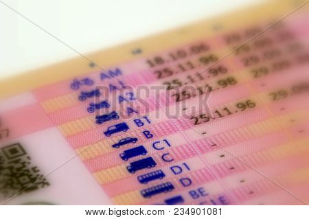 Backside Of A European, Dutch, Driving License With Selective Focus On Category B.