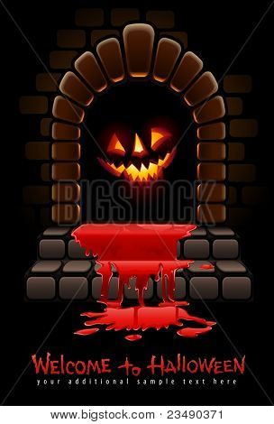 Halloween porte terrible sanglante entrée et éclatante illustration de vecteur visage