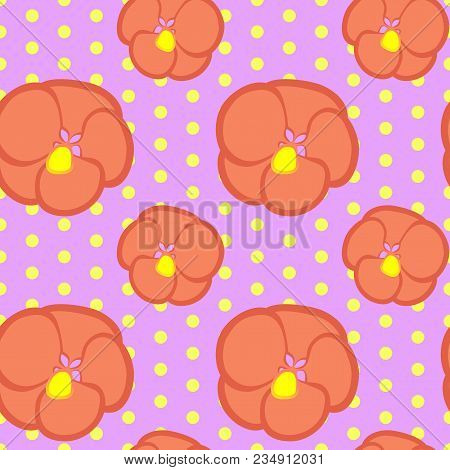 Vector Illustration, Soft Seamless Floral Pattern In Vintage Style, Beautiful Cartoon Orange Abutilo
