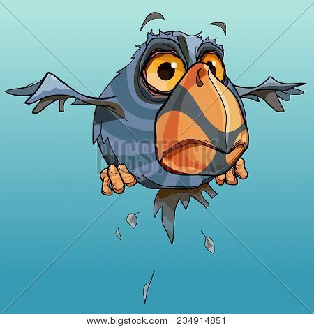 Cartoon Flying Astonished Unusual Bird With Large Beak