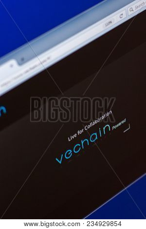 Ryazan, Russia - March 29, 2018 - Homepage Of Vechain Cryptocurrency On Pc Display, Url - Vechain.co