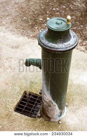 Outdoor Retro Water Tap In Paris Garden With Manual Drive