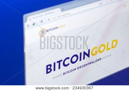 Ryazan, Russia - March 29, 2018 - Homepage Of Bitcoin Gold Cryptocurrency On Pc Display, Web Address