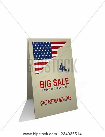 Walkway Display With Text For Big Discount Sale For Independence Day On 4th Of July. 3d Rendering