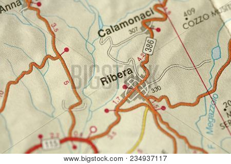 Ribera. Map. The Islands Of Sicily, Italy.