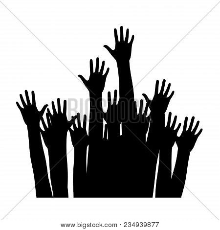 Set Of Raised Hands Isolated On White, Vector. Hand Icon Vector. Hands Isolated On A White Backgroun