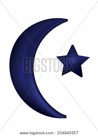 Blue Half Moon With Star. Isolated On White. 3d Rendering