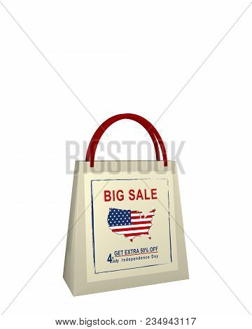 Shopping Bag With Sale Advertising For Independence Day, 3d Rendering