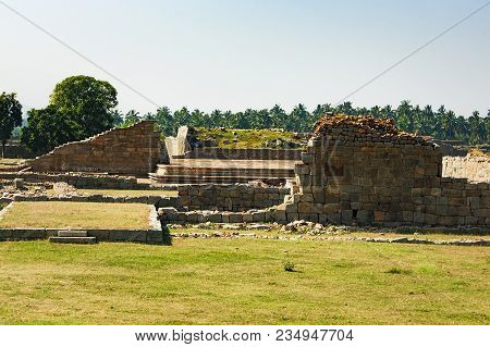 View Of Ancient Ruins From The Platform Of Mahanavami Dibba In Hampi, Karnataka, India.