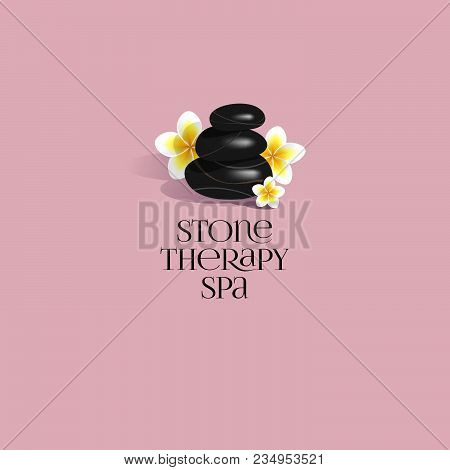 Stone Therapy Spa Logo. Spa Stones On A Rose Background. Thalassotherapy Logo.