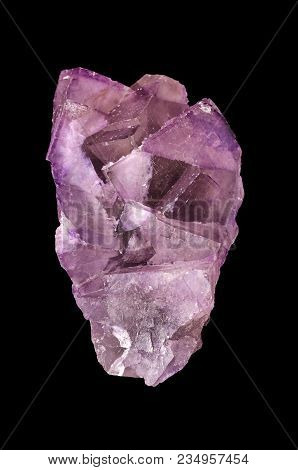 Fluorite Crystal Cluster From Above Over Black. Fluorspar, A Mineral Form Of Calcium Fluoride, Caf2.