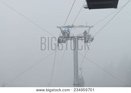 Trebevicka Zicara, Sarajevo, Bosnia And Herzegovina - April 05 2018: Exercise On Gondola Lift Car - 