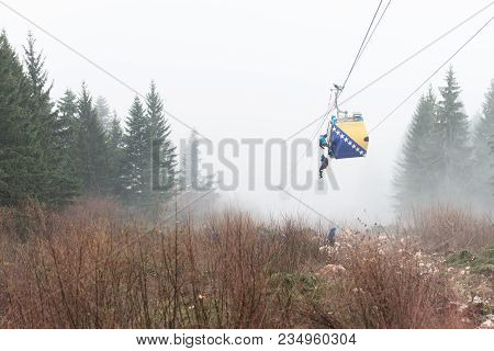 Alpinist Is Rescue People Exercise On Gondola Car