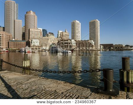 South Boston, Massachusetts, Usa - April 21, 2016: Early Morning View Of Rowes Wharf Seen From Fan P